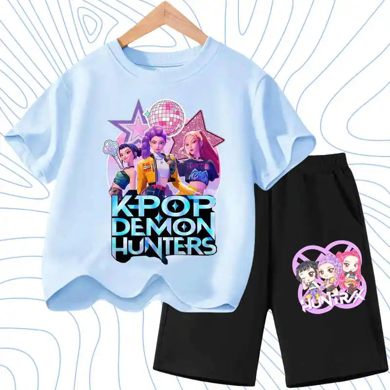 KPOP Cartoon Girls Summer Outfit Set – 2PCS T-Shirt & Shorts