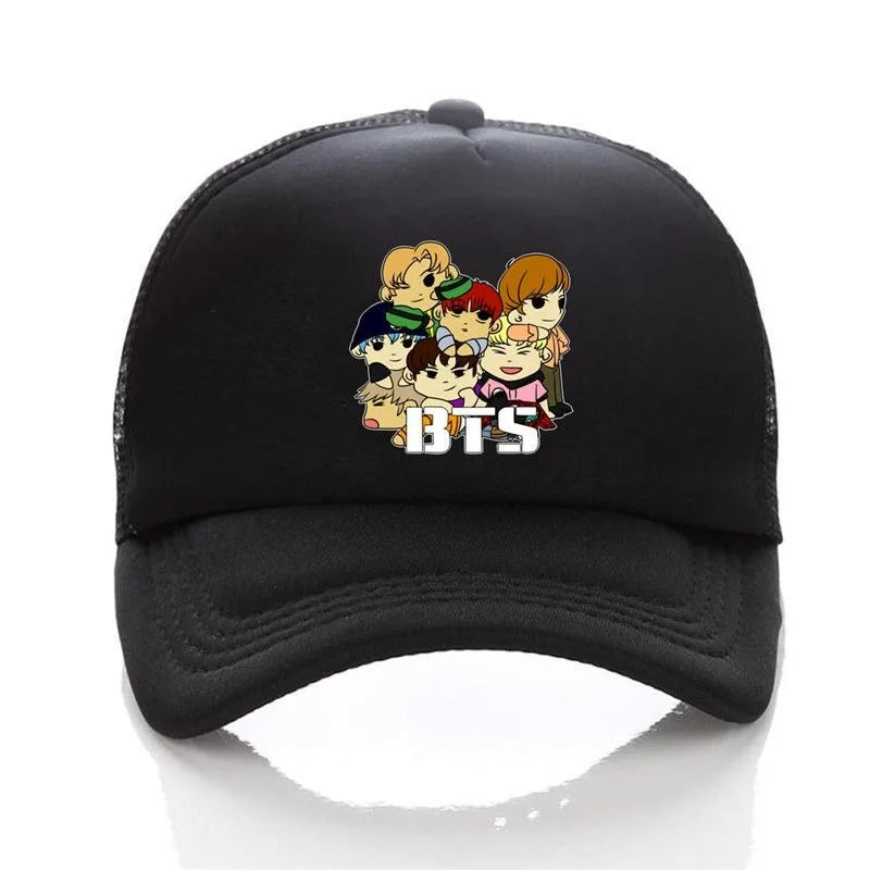 BTS Cartoon Mesh Baseball Cap – Breathable Unisex Sun Hat