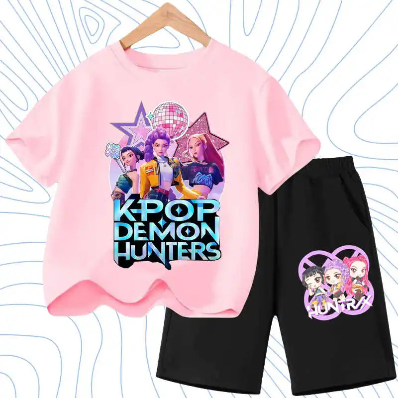 KPOP Cartoon Girls Summer Outfit Set – 2PCS T-Shirt & Shorts