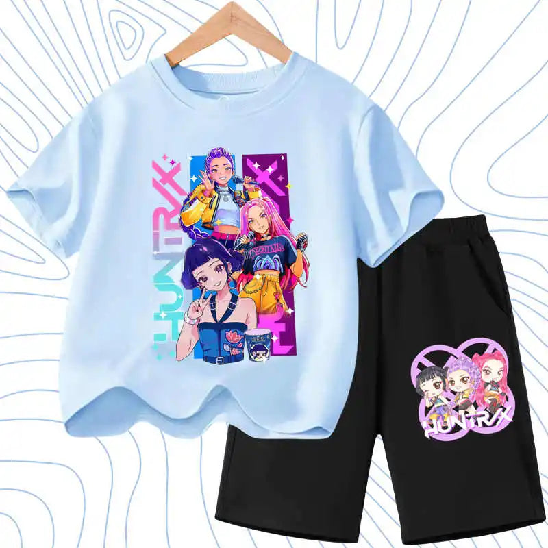 KPOP Cartoon Girls Summer Outfit Set – 2PCS T-Shirt & Shorts