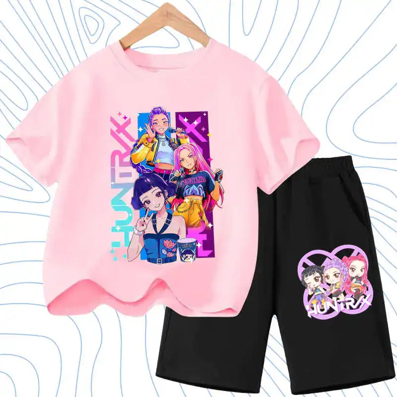 KPOP Cartoon Girls Summer Outfit Set – 2PCS T-Shirt & Shorts