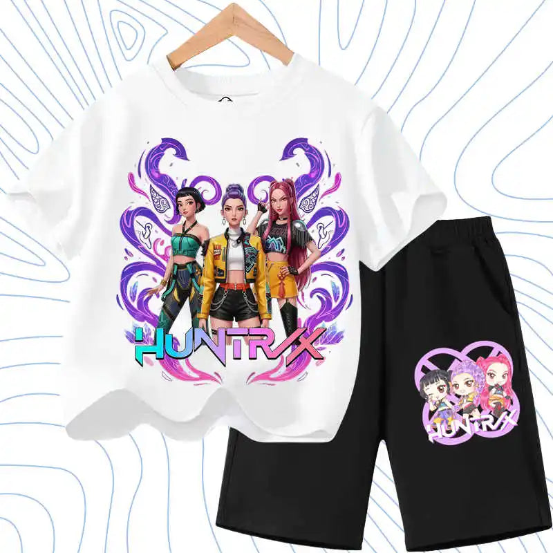 KPOP Cartoon Girls Summer Outfit Set – 2PCS T-Shirt & Shorts