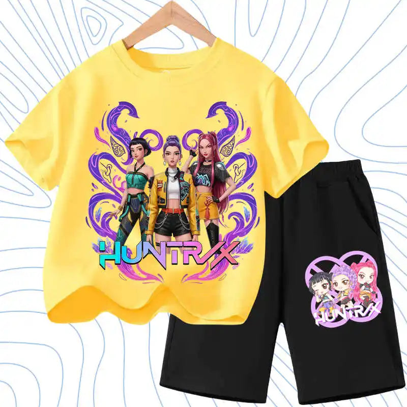KPOP Cartoon Girls Summer Outfit Set – 2PCS T-Shirt & Shorts