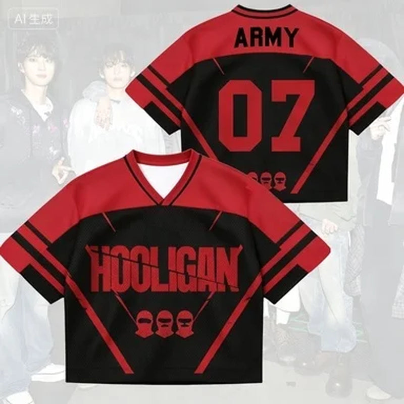 2026 New K-Pop Korean Wave BTS Male Band Idol Peripheral Printed Short Sleeved T-Shirt Fan Singer