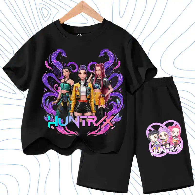 KPOP Cartoon Girls Summer Outfit Set – 2PCS T-Shirt & Shorts
