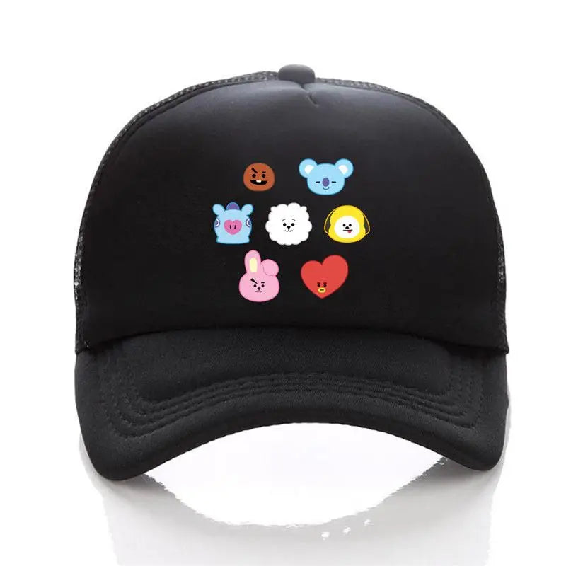BTS Cartoon Mesh Baseball Cap – Breathable Unisex Sun Hat