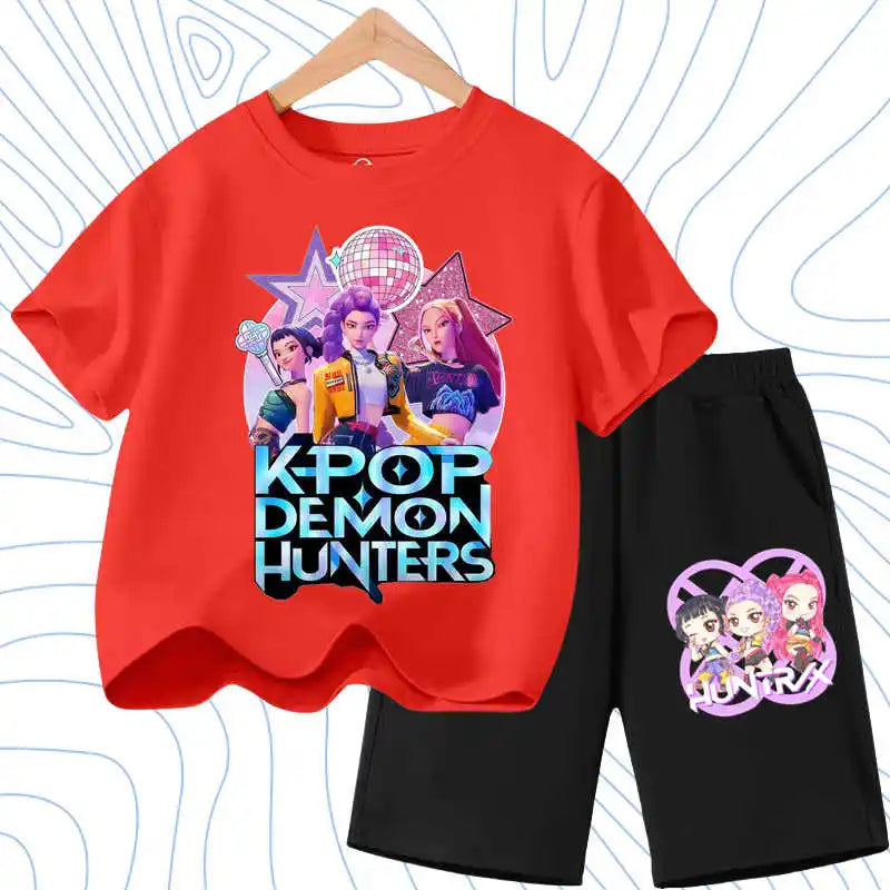 KPOP Cartoon Girls Summer Outfit Set – 2PCS T-Shirt & Shorts