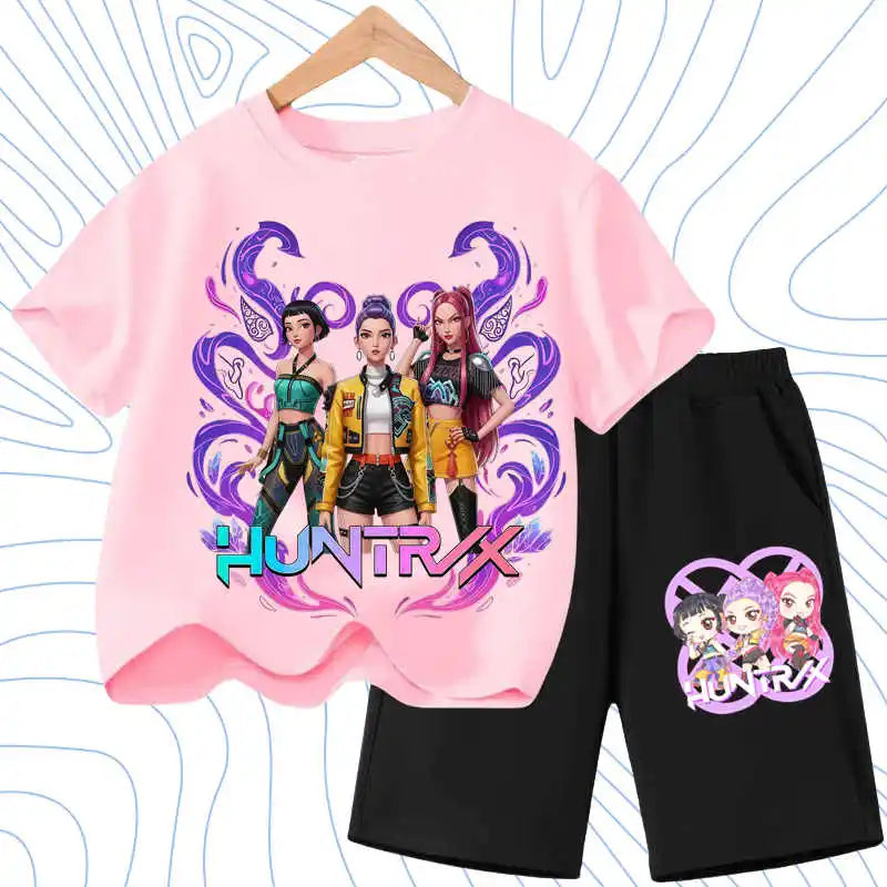 KPOP Cartoon Girls Summer Outfit Set – 2PCS T-Shirt & Shorts