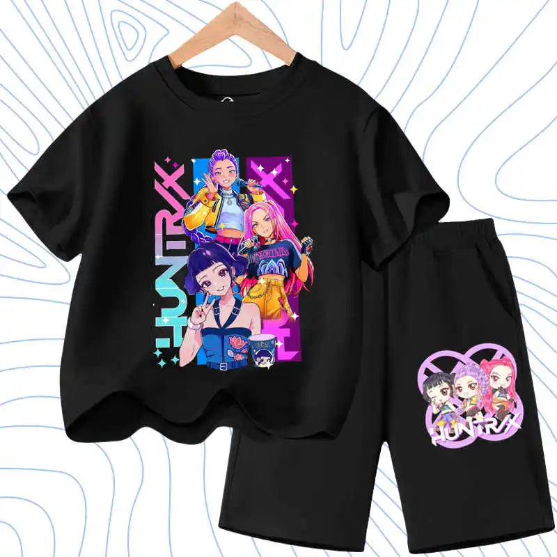 KPOP Cartoon Girls Summer Outfit Set – 2PCS T-Shirt & Shorts