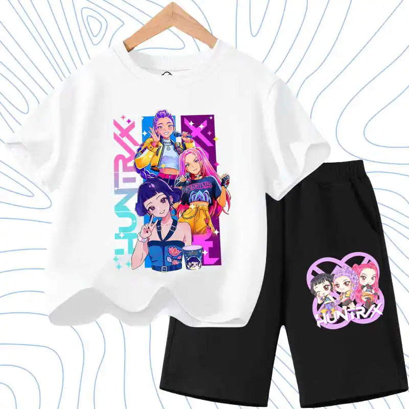 KPOP Cartoon Girls Summer Outfit Set – 2PCS T-Shirt & Shorts