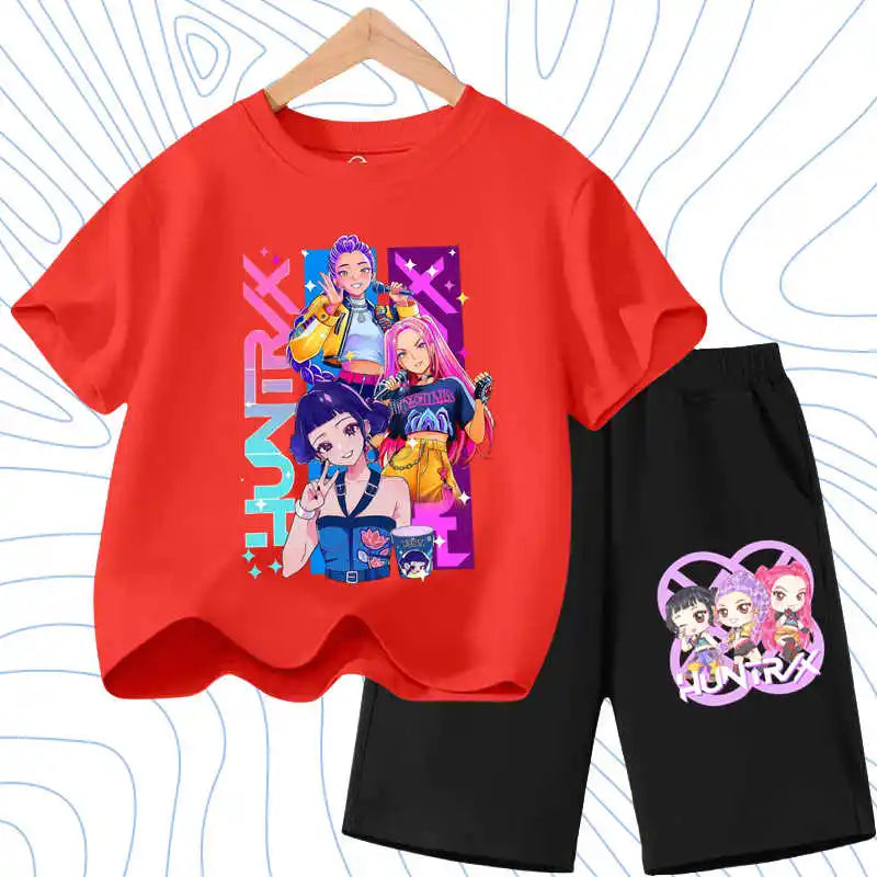 KPOP Cartoon Girls Summer Outfit Set – 2PCS T-Shirt & Shorts