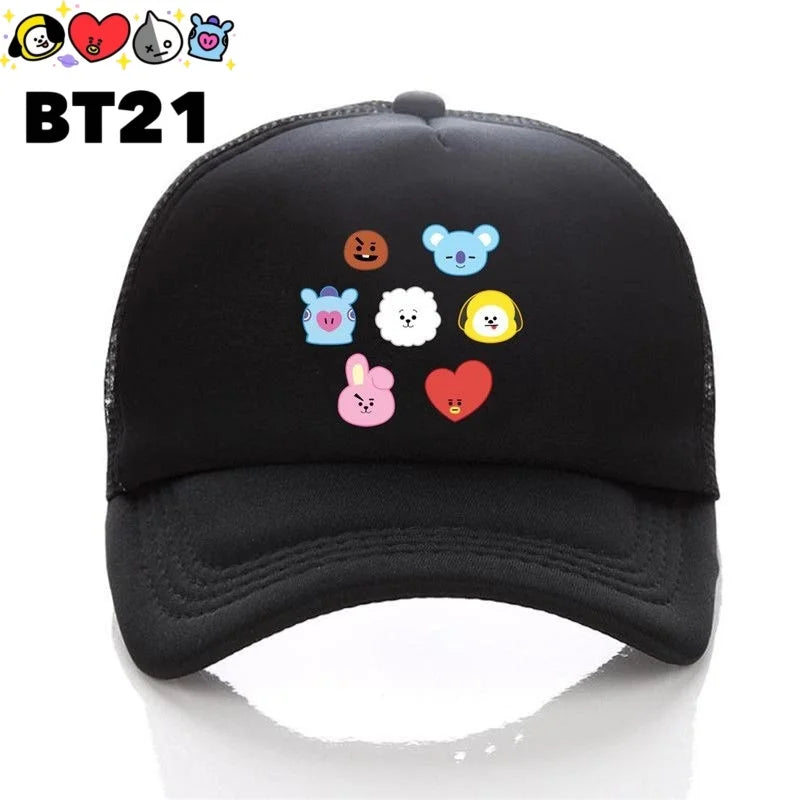 BTS Cartoon Mesh Baseball Cap – Breathable Unisex Sun Hat
