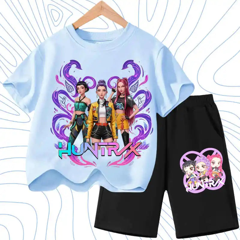 KPOP Cartoon Girls Summer Outfit Set – 2PCS T-Shirt & Shorts