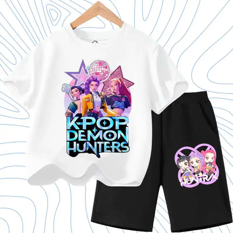 KPOP Cartoon Girls Summer Outfit Set – 2PCS T-Shirt & Shorts