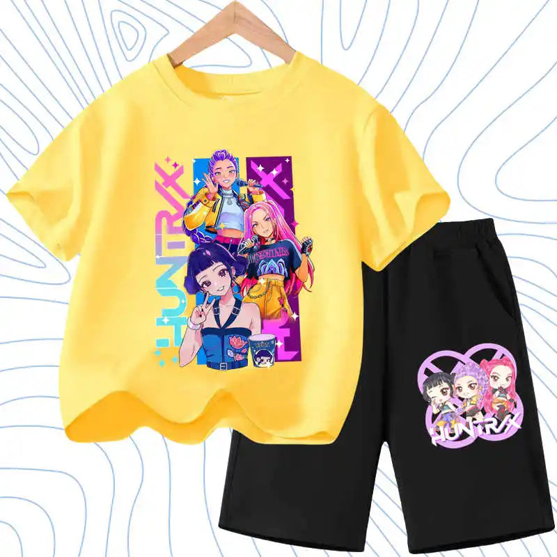 KPOP Cartoon Girls Summer Outfit Set – 2PCS T-Shirt & Shorts