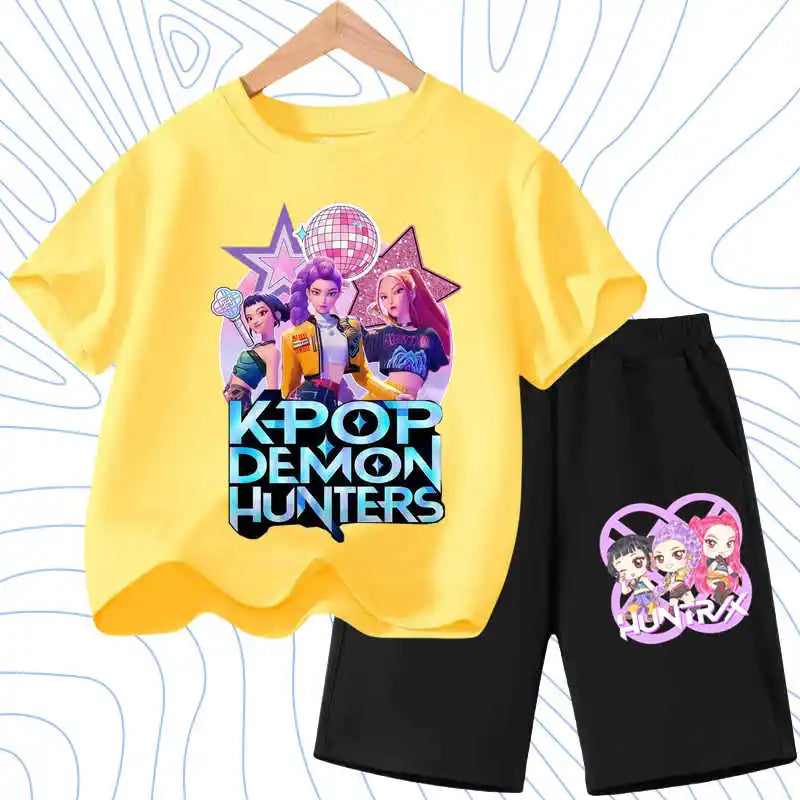 KPOP Cartoon Girls Summer Outfit Set – 2PCS T-Shirt & Shorts