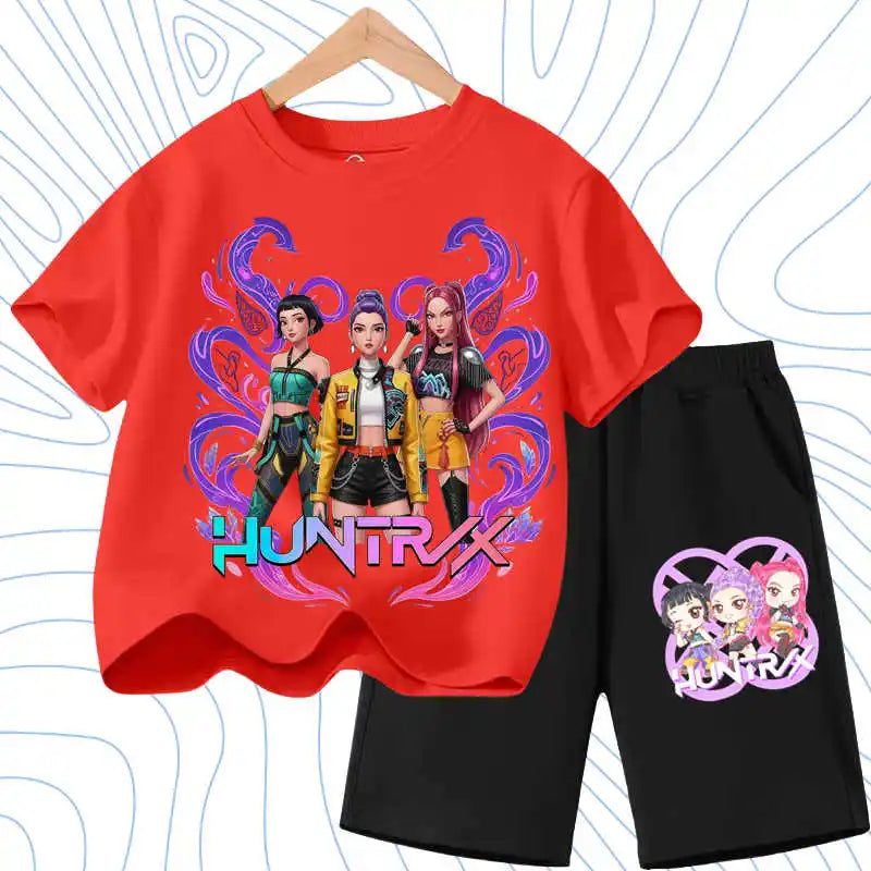 KPOP Cartoon Girls Summer Outfit Set – 2PCS T-Shirt & Shorts