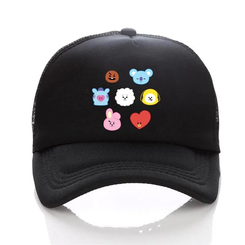 BTS Cartoon Mesh Baseball Cap – Breathable Unisex Sun Hat